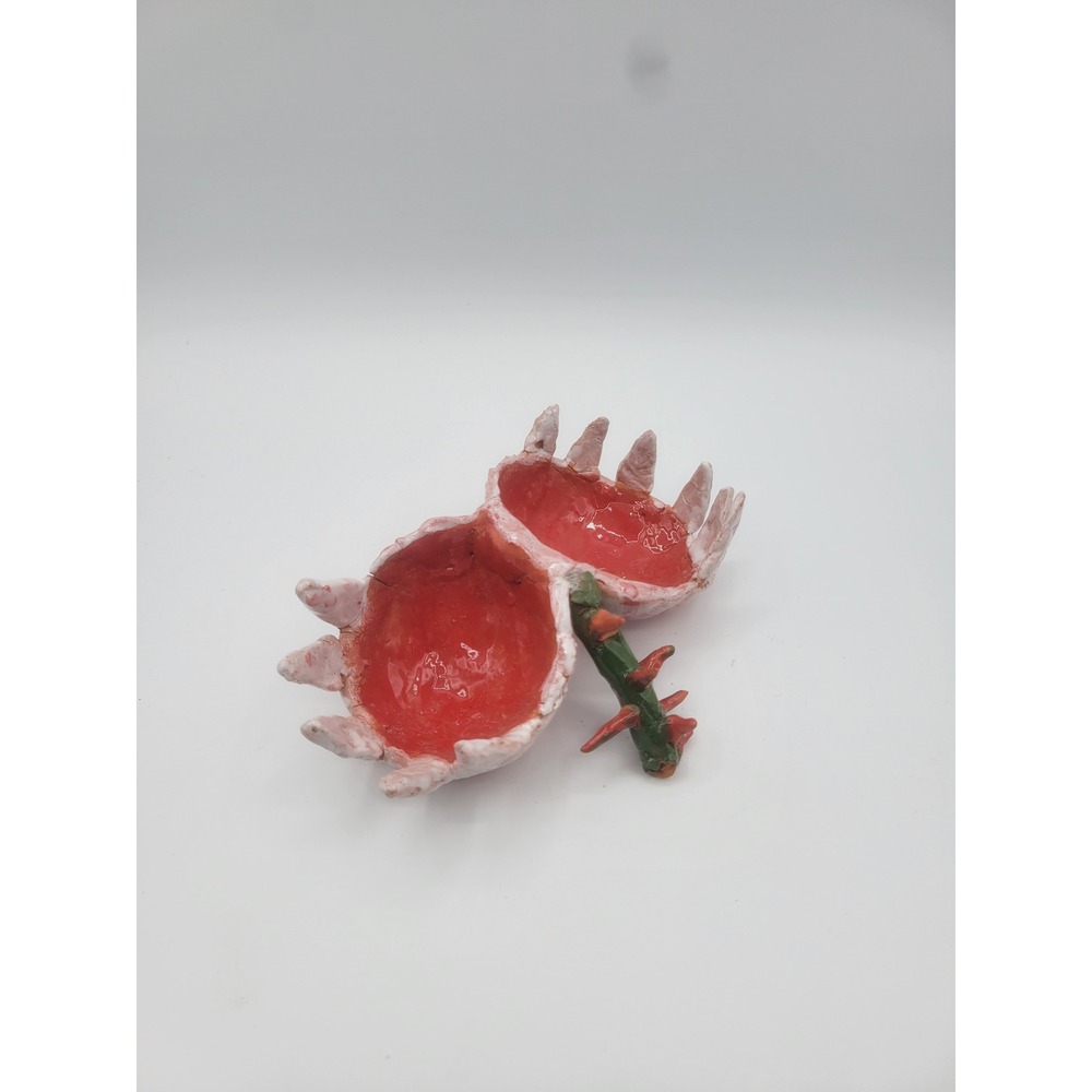 Handmade Ceramic Venus Flytrap Mushroom Trinket Dish Red White Spotted Bowl